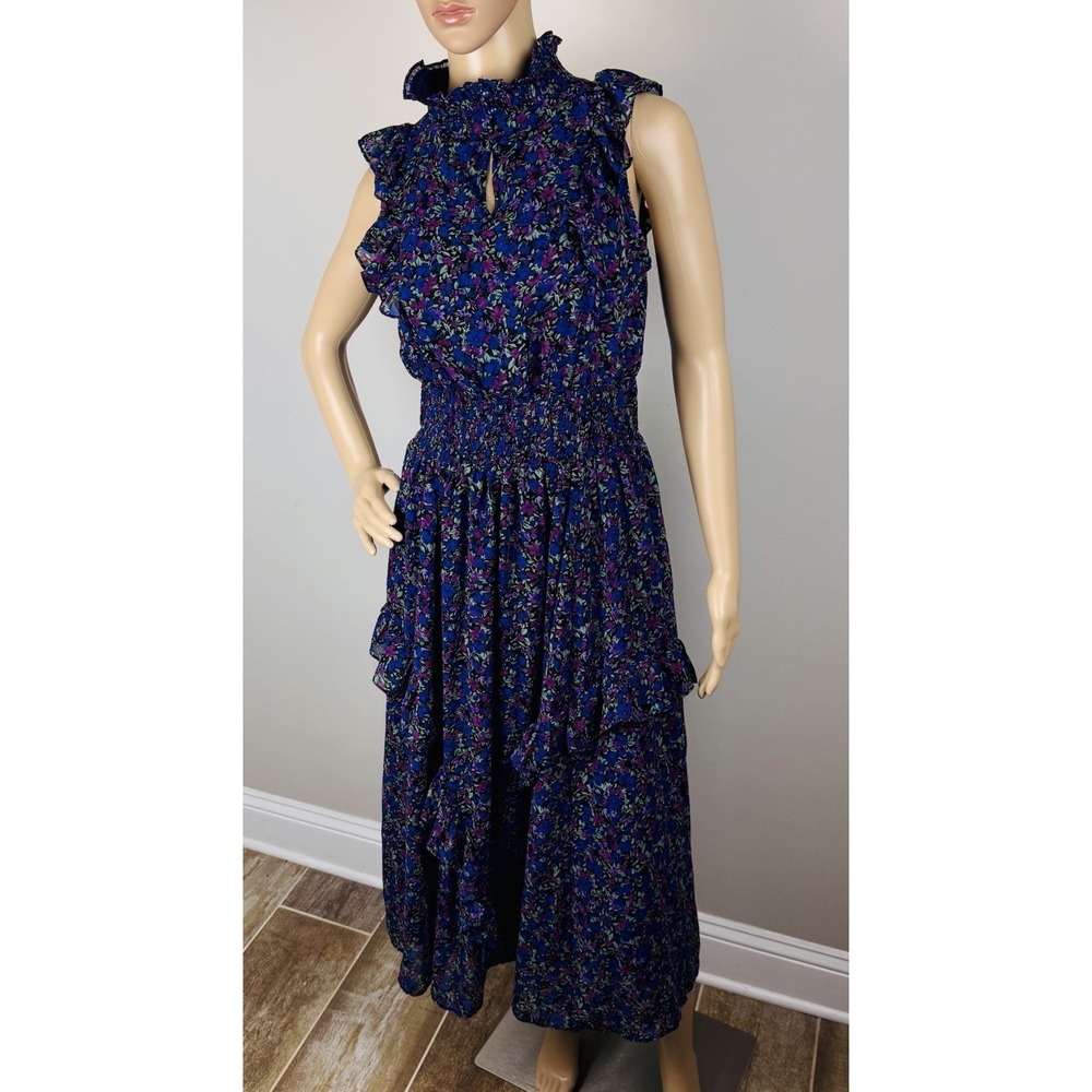 Lulus Evalina Navy Blue Floral Print Mock Neck Midi Dress Women's SZ S - Picture 2 of 16
